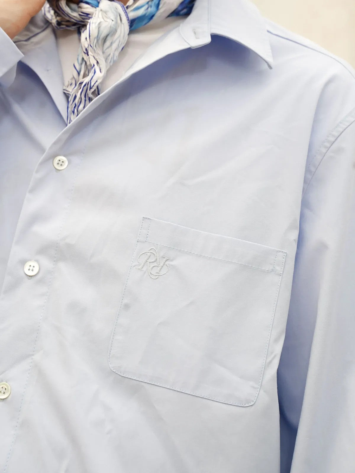 Retro 21 Bamboo Rayon Drop Shoulder Shirt in Sky Blue - On Model