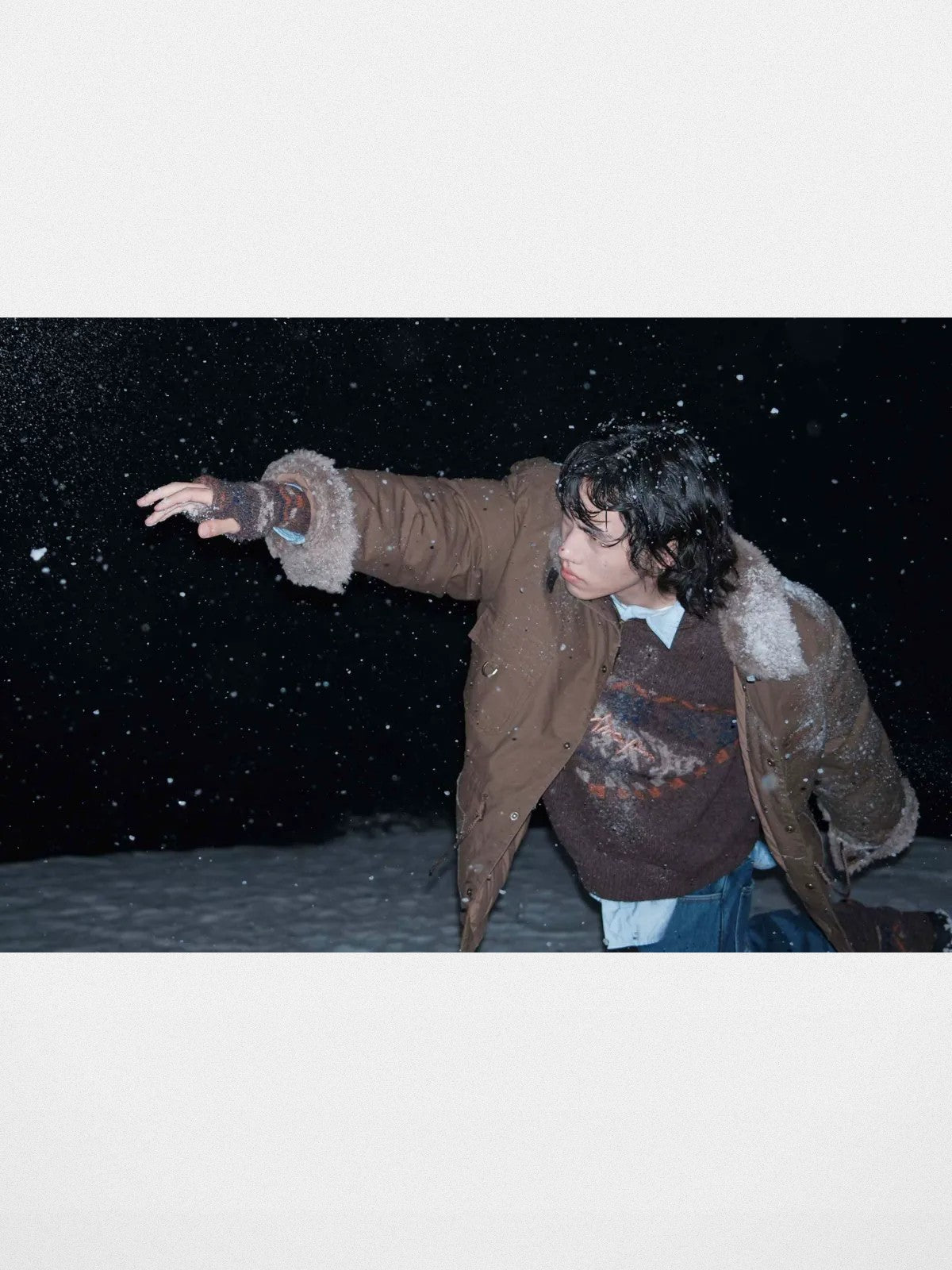 MASONPRINCE Sherpa Collar Utility Down Jacket in Green - On Model