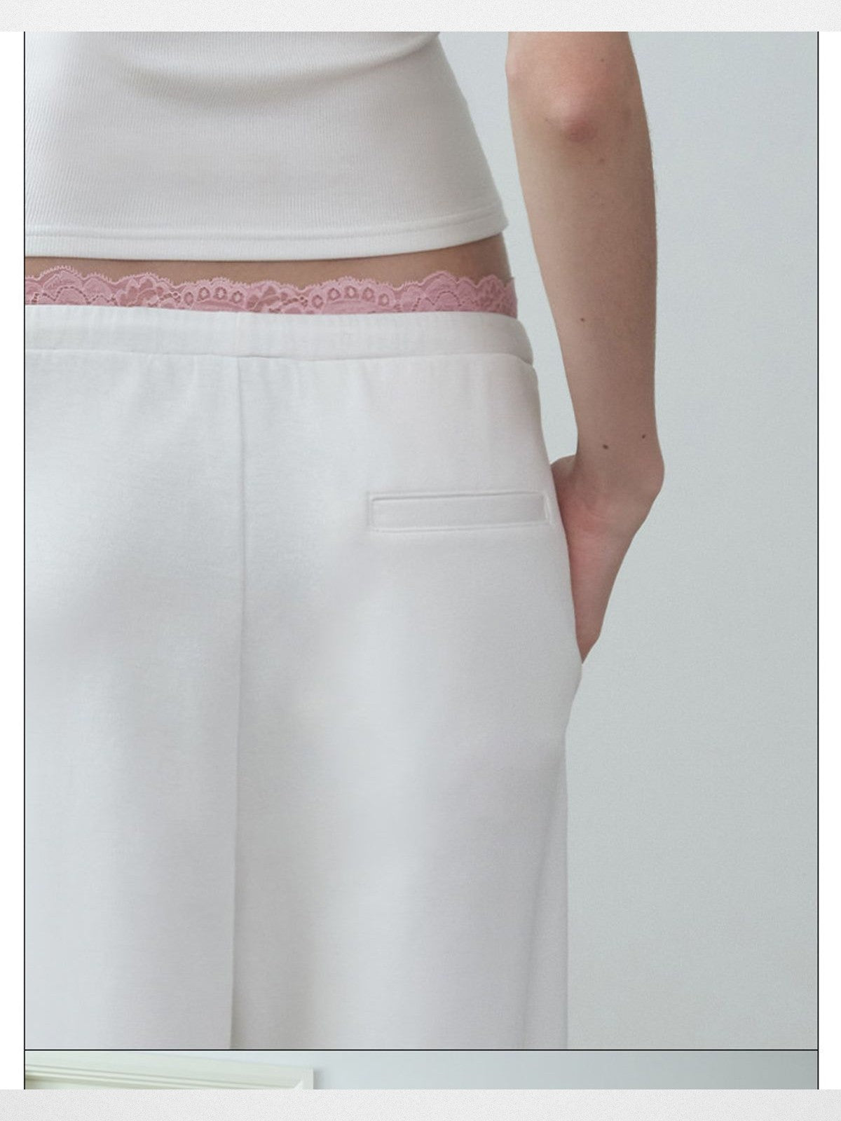 RARELY ALIKE Lace Waist Adjustable Joggers in White - Detail
