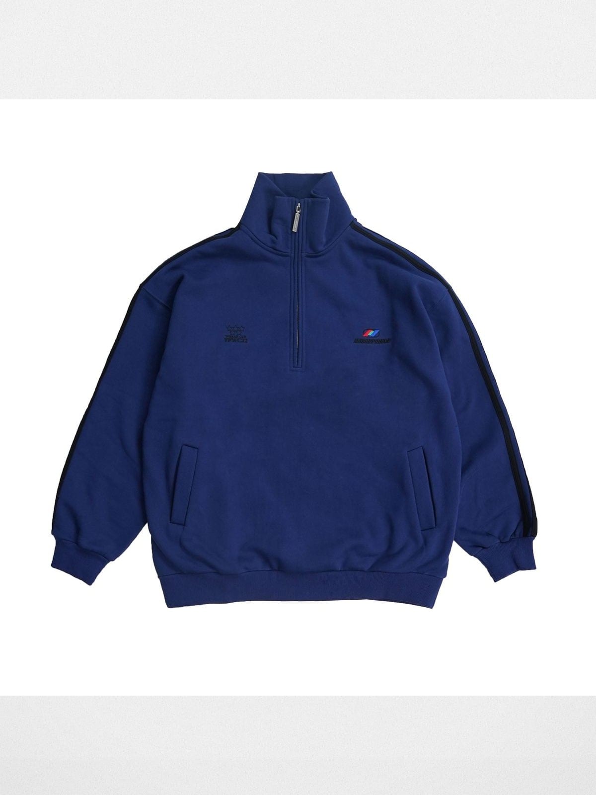 MasonPrince Striped Half Zip Sweatshirt in Navy Blue