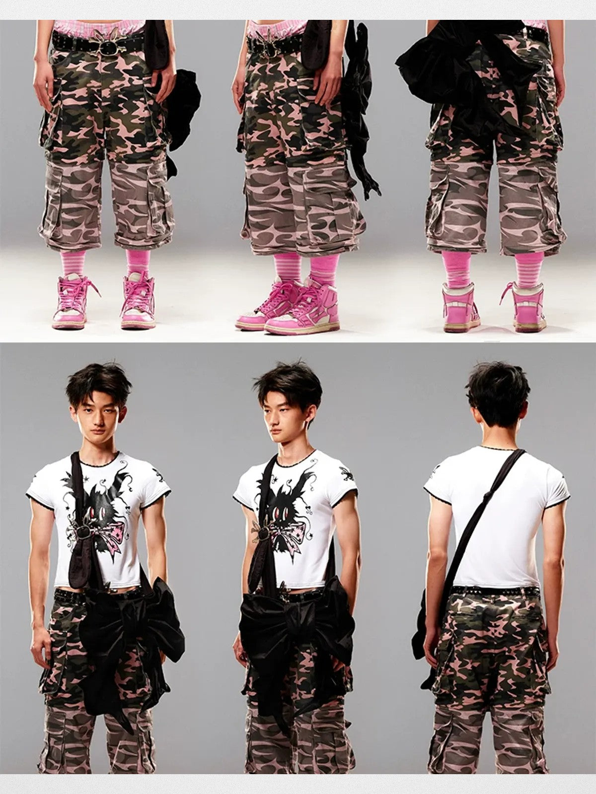 CFIERCE Nylon Bow Crossbody Bag in Black - On Male Model