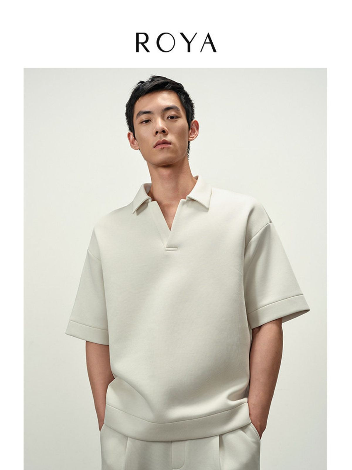 ROYA Structured Air Layer Polo in White - On Model