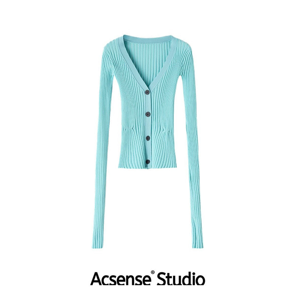 ACSENSE STUDIO Ribbed V Neck Tencel Cardigan in Teal