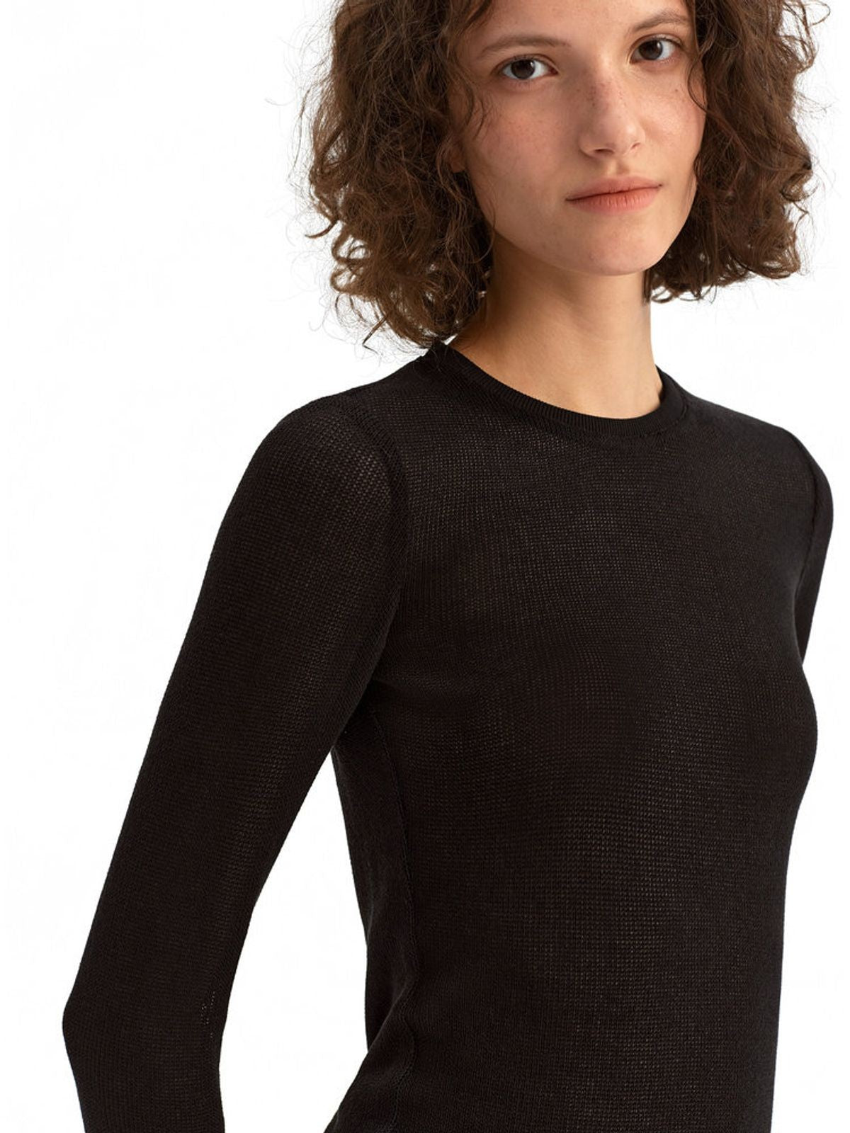 PUKI Textured Half Sleeve Cropped Top in Black - On Model