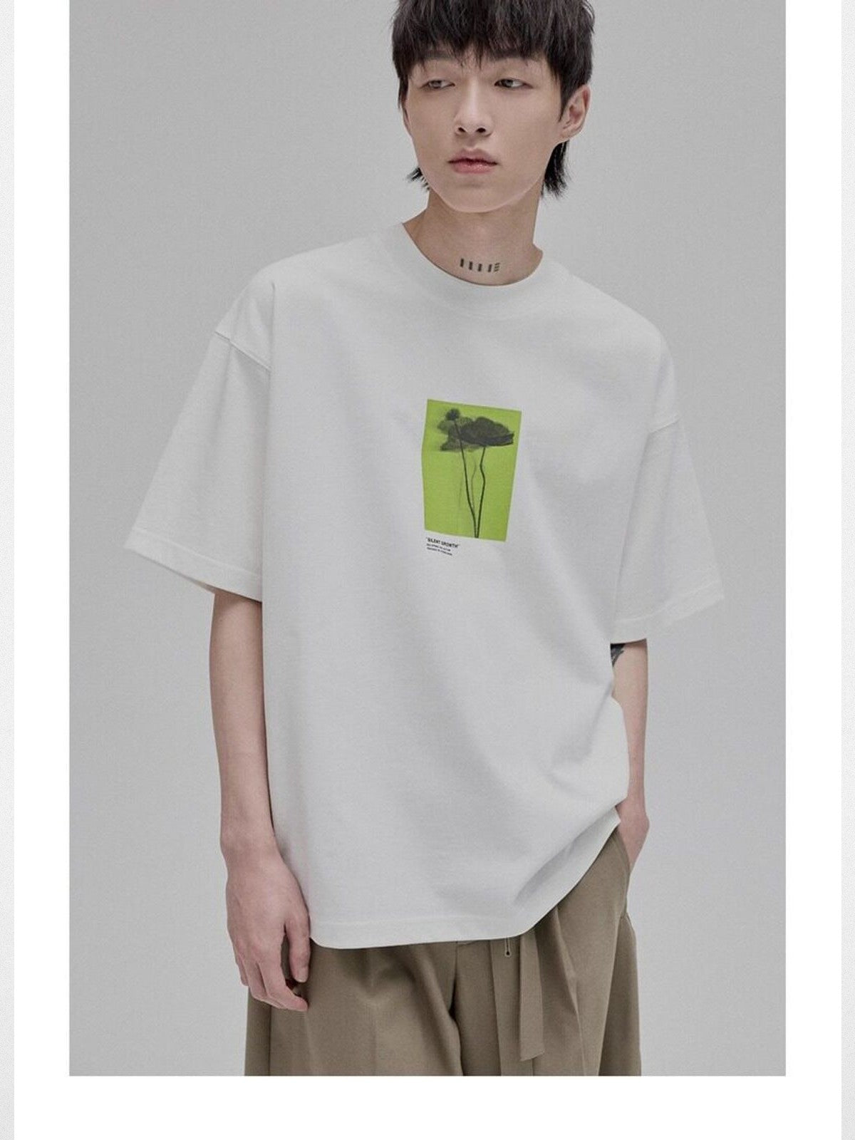 NANS Silent Growth Floral Print T Shirt in White - On Model