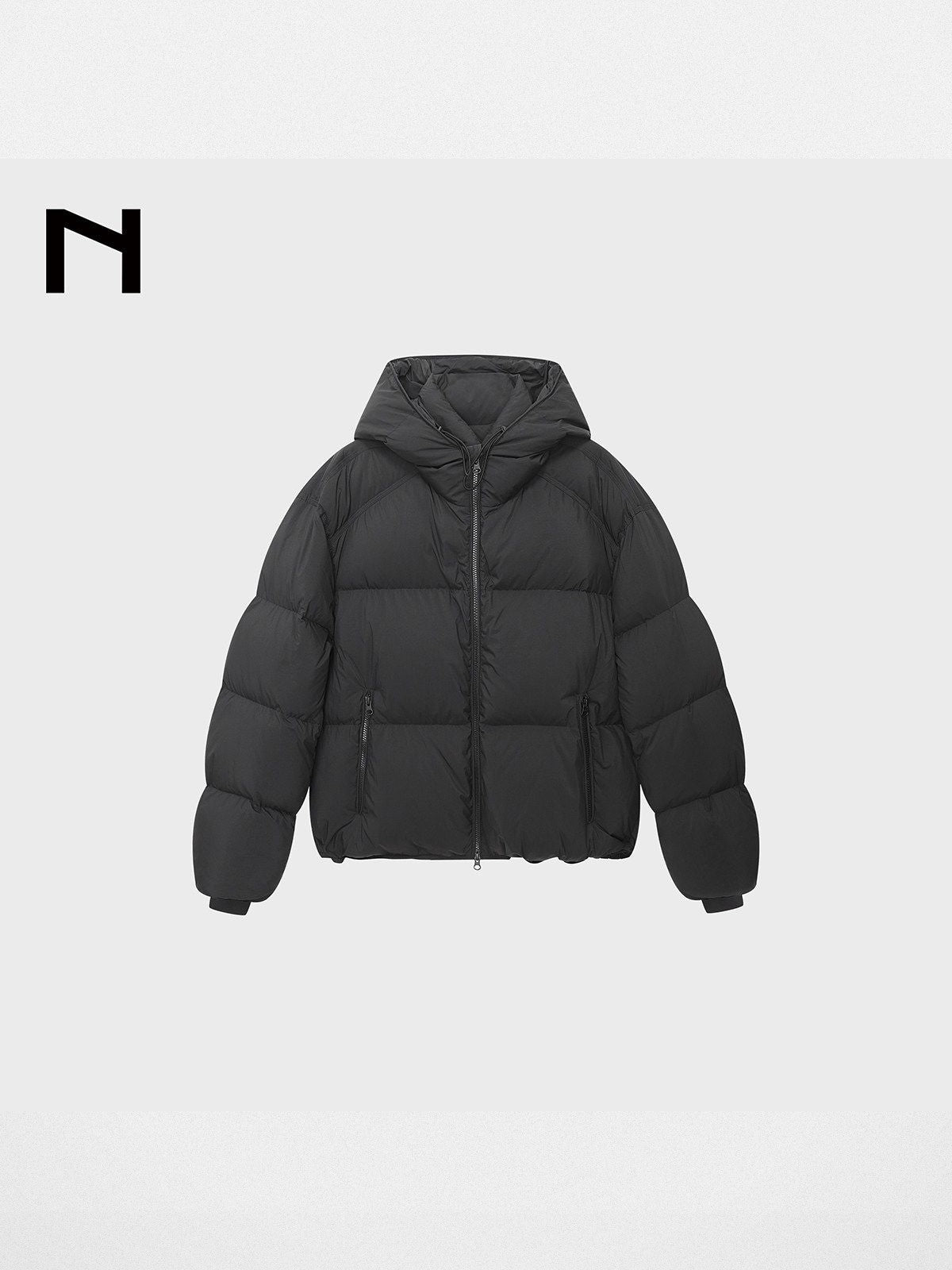 NANS Glossy Hooded Down Puffer in Black