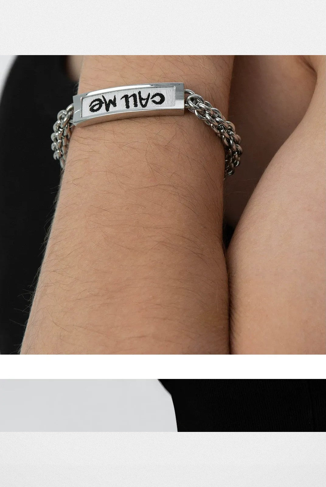 BLACKHEAD Call Me Steel Cuban Chain Bracelet in Silver - On Model