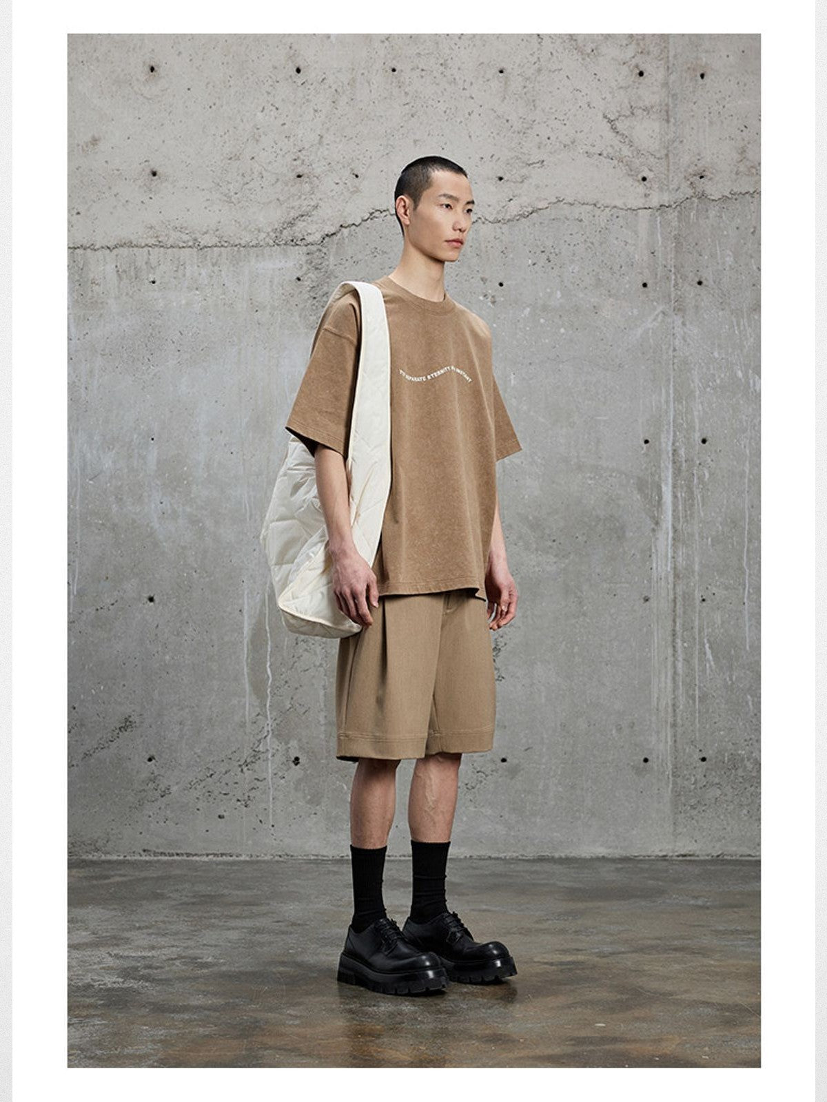 NANS Heavyweight Washed Graphic Tee in Beige - On Male Model