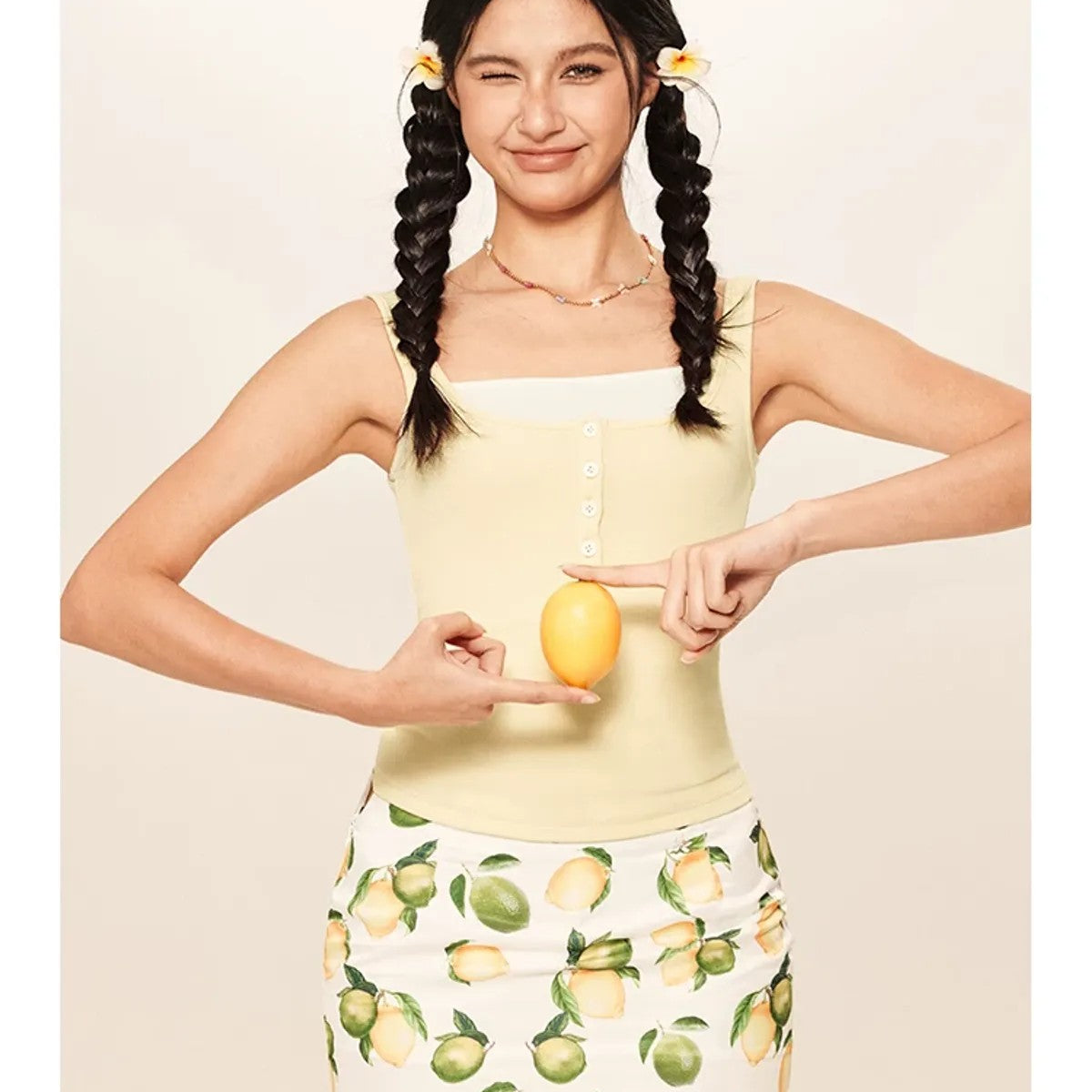 BeerBro Contrast Layered Knit Tank Set in Yellow - On Model