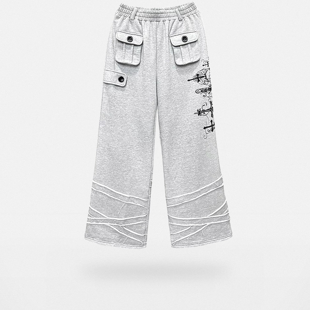 CFIERCE Cross Print Wide Leg Sweatpants in Gray