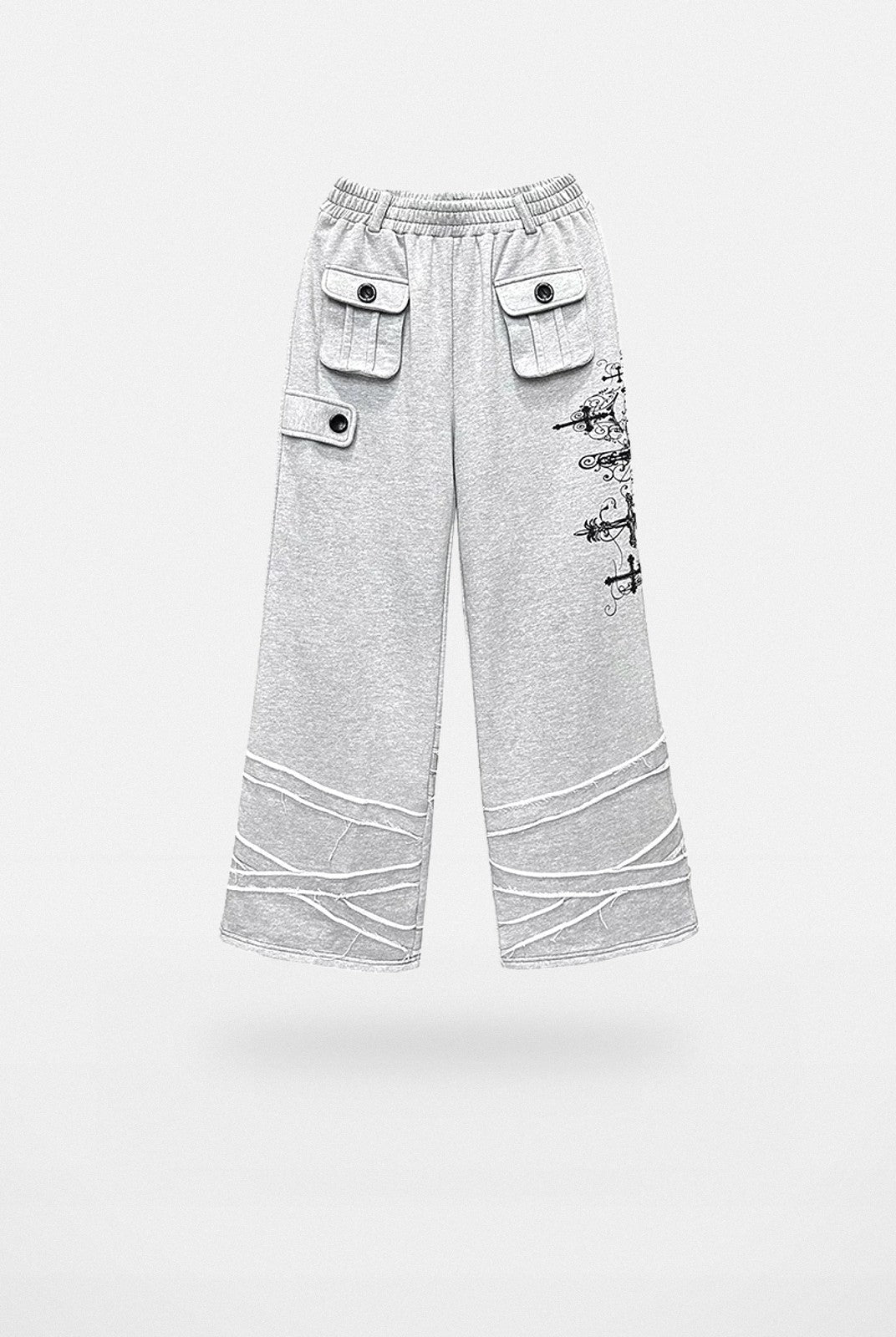 CFIERCE Cross Print Wide Leg Sweatpants in Gray