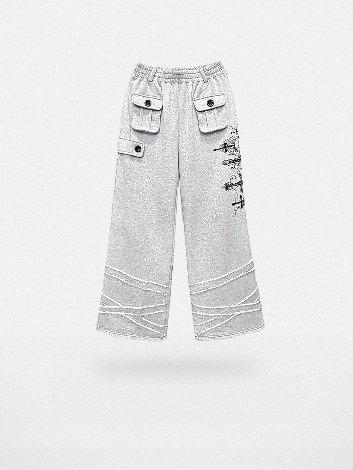 CFIERCE Cross Print Wide Leg Sweatpants in Gray