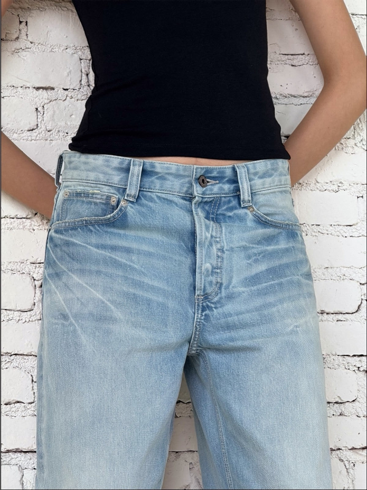 FaxCopyExpress Washed Cotton Gardener Jeans in Blue - On Model