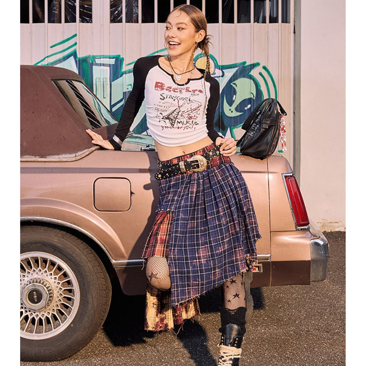 BeerBro Rock Graphic Raglan Tee in White - On Model