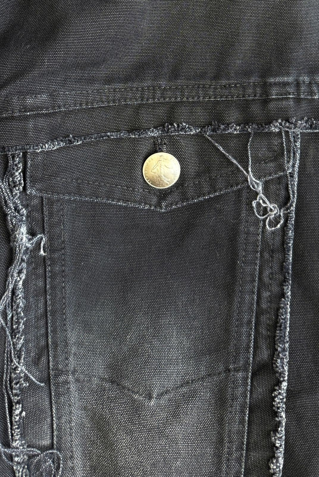 UNKNOWNWORLD Deconstructed Denim Horsehide Jacket in Black - Detail