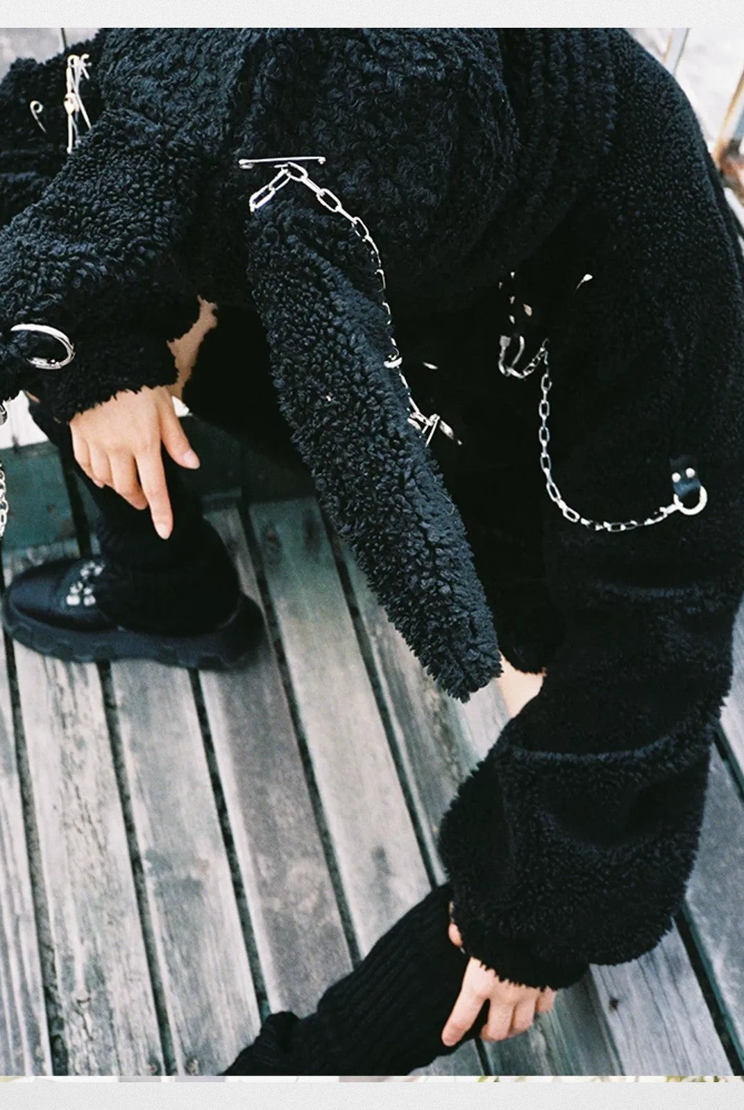 CFIERCE Pierced Plush Bunny Hooded Scarf in Black