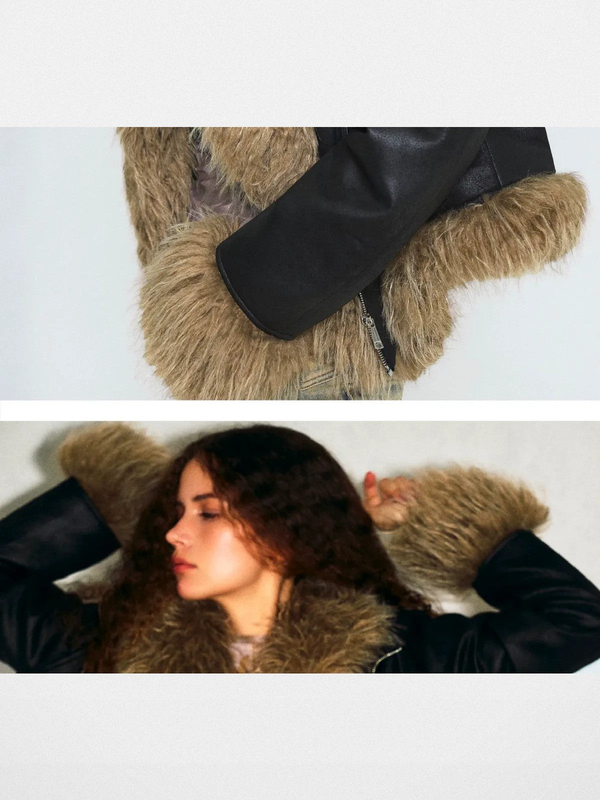 Amee Faux Fur Trimmed PU Jacket in Black - On Model