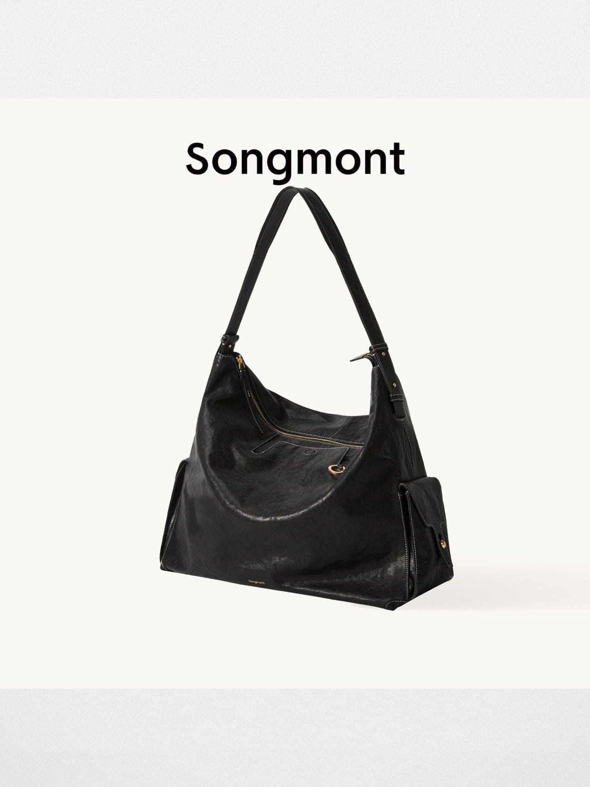 Songmont Large Suede Leather Hobo in Black