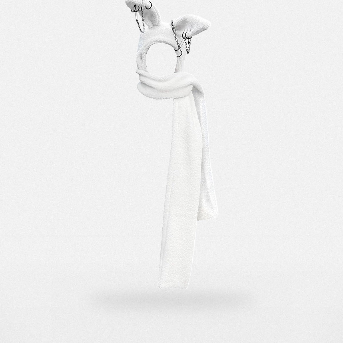 CFIERCE Plush Bunny Scarf Hat in White