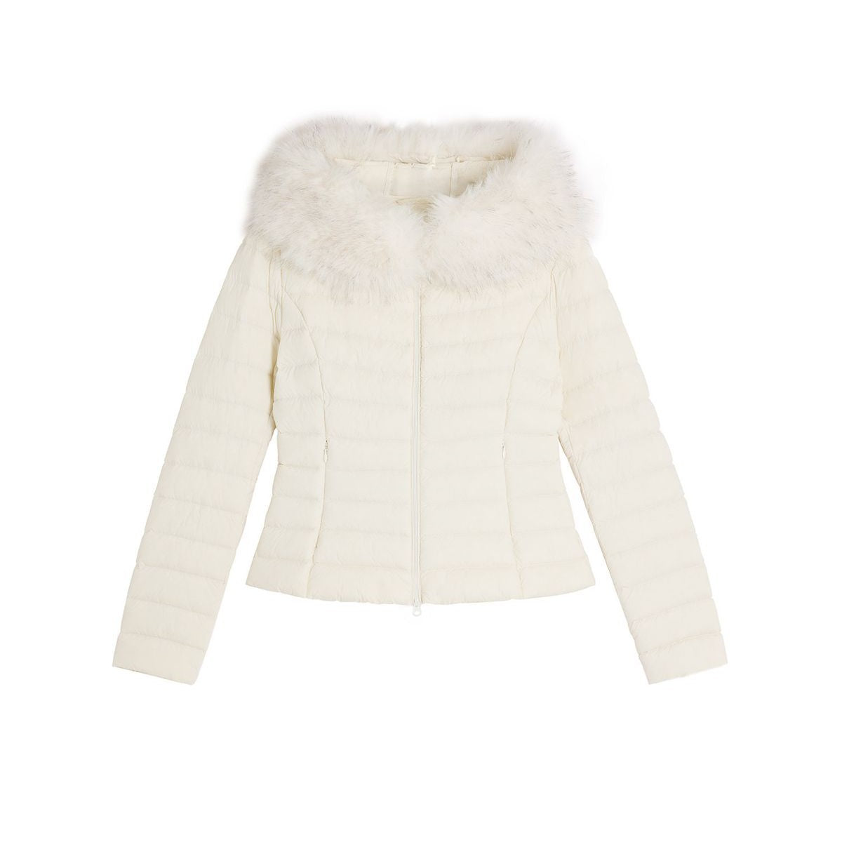 Alright then Slim Faux Fur Down Puffer in White