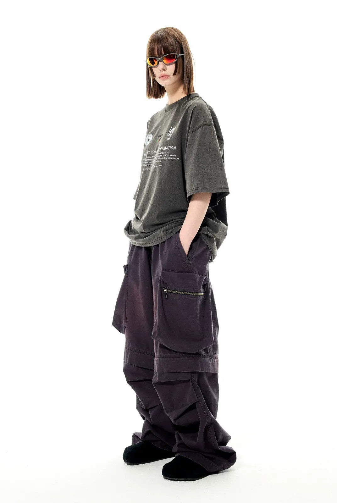 UNKNOWNWORLD Detachable Wide Leg Cargo Pants in Charcoal - On Model