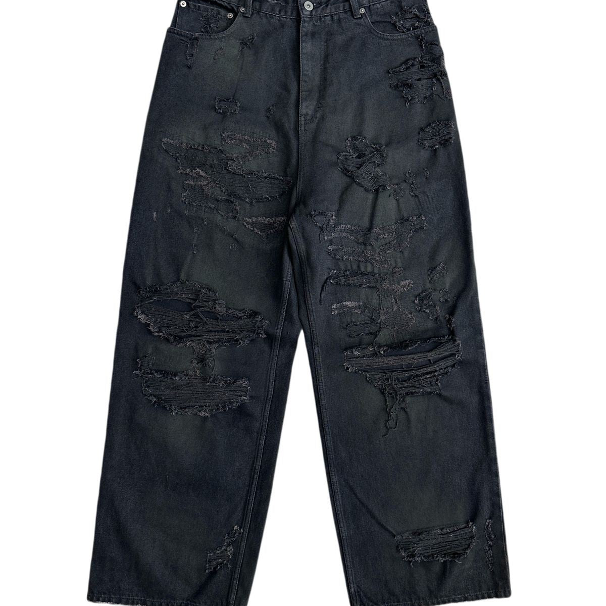 UNKNOWNWORLD Distressed Boro Mud Dyed Jeans in Black