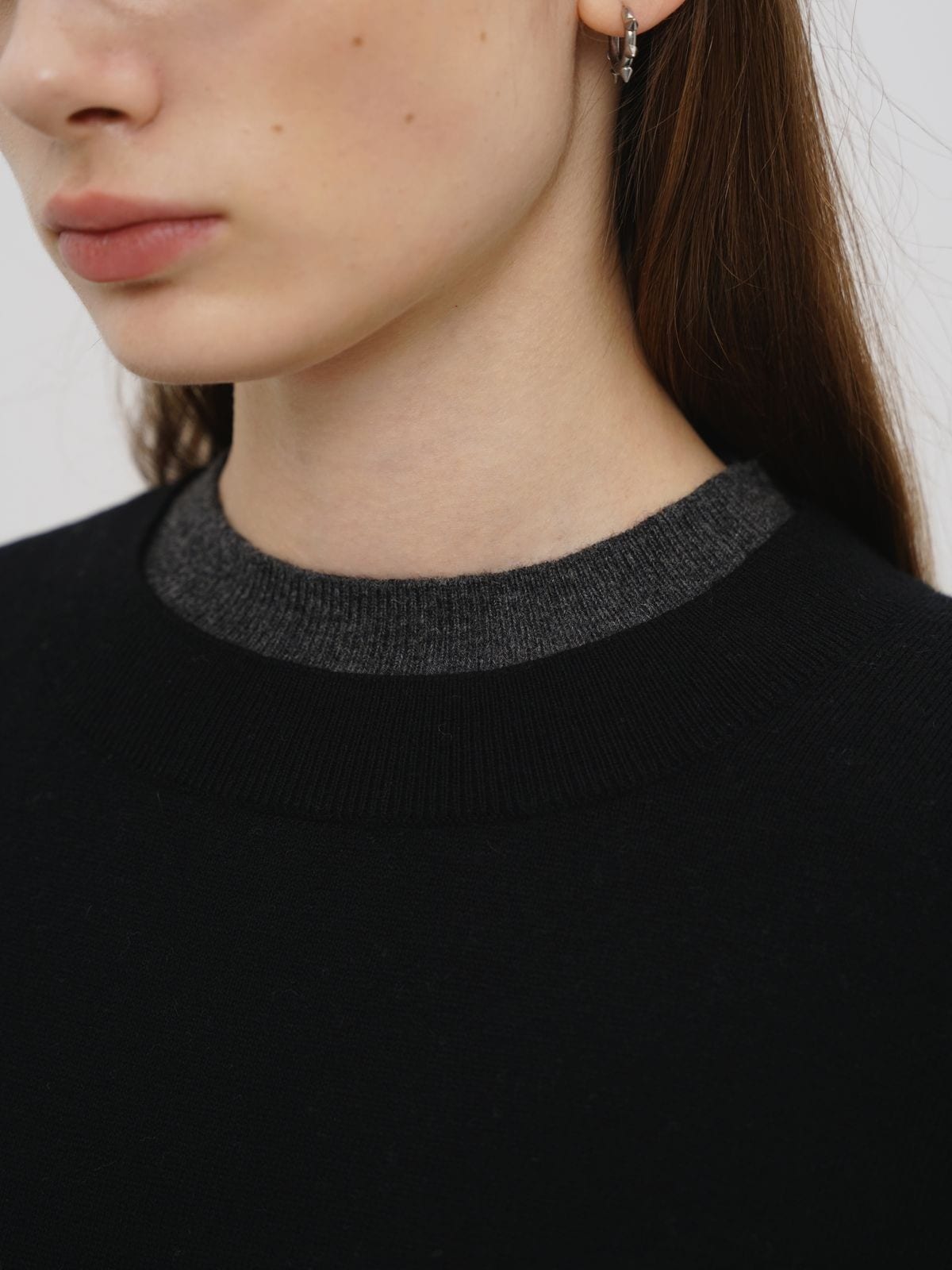 MasonPrince Mock Layer Wool Blend Sweater in Black - On Female Model