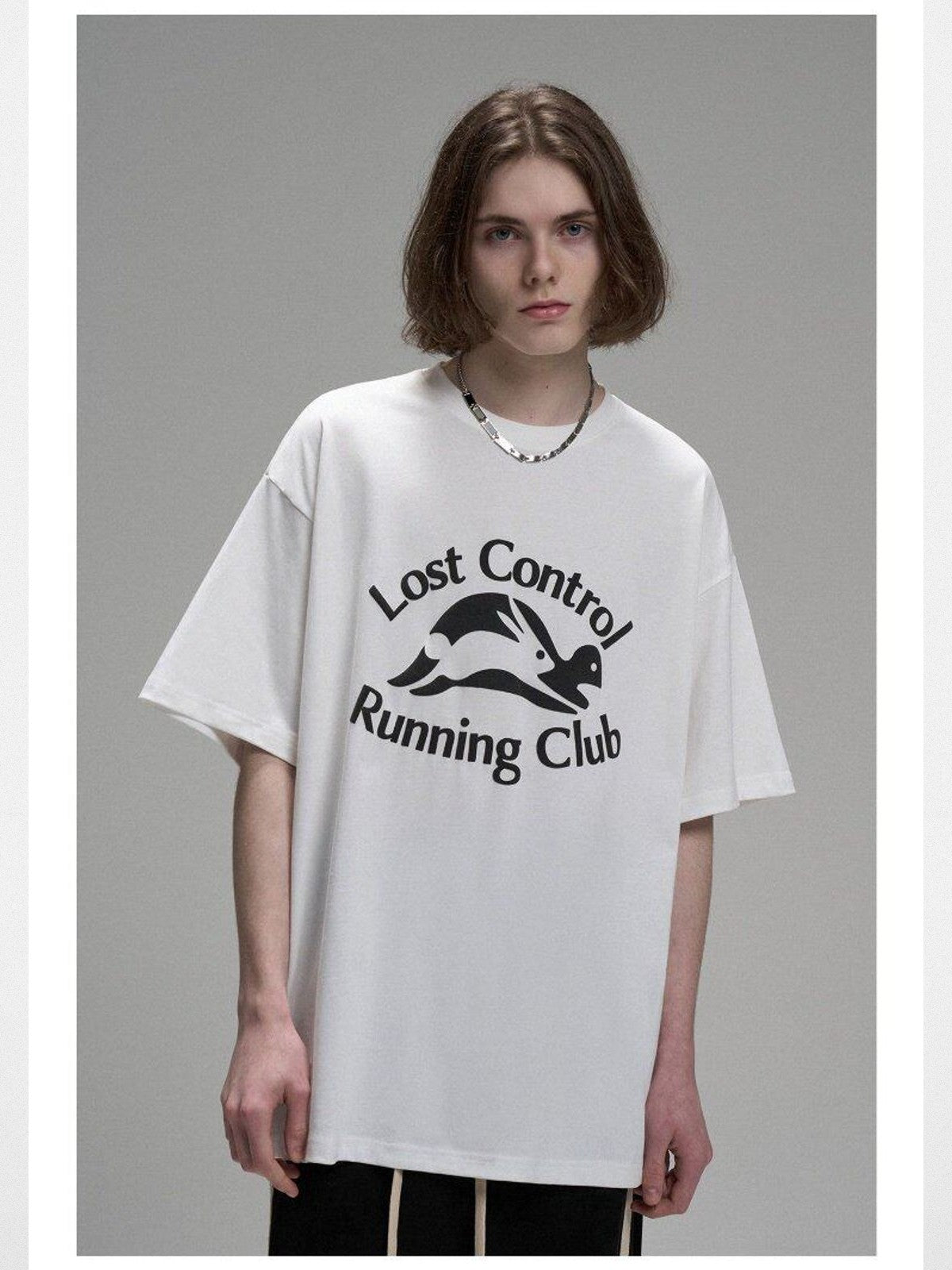 LOSTCTRL Tortoise Hare Heavyweight T Shirt in White - On Model