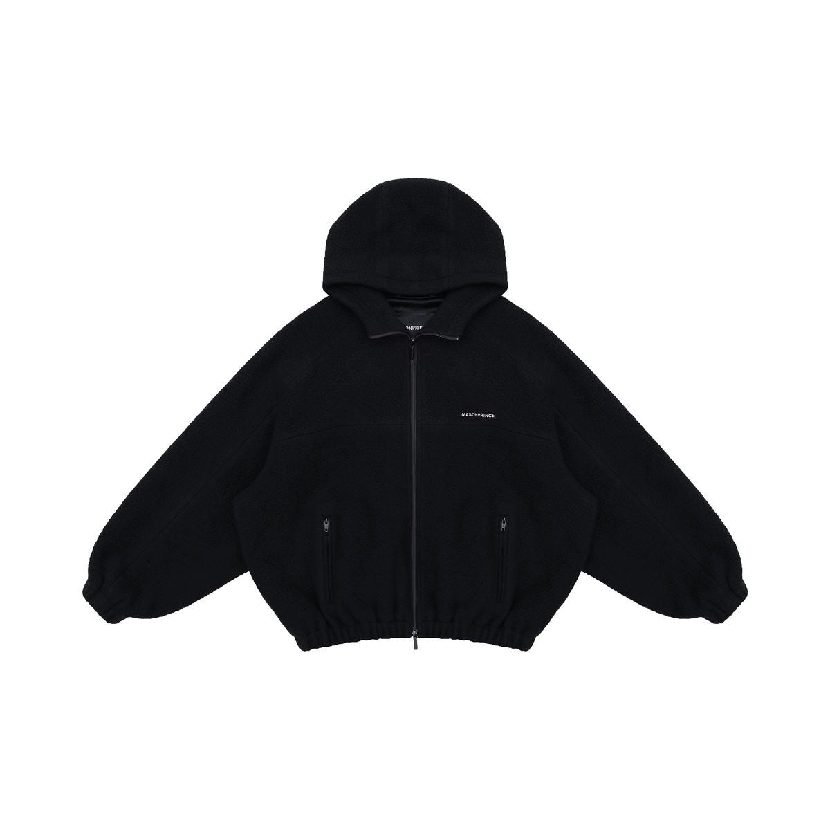 MasonPrince Contrast Logo Fleece Hooded Jacket in Black