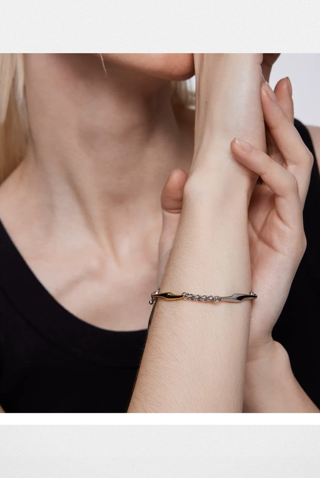 BLACKHEAD Two Tone Spliced Lightning Bracelet in Gold - On Model