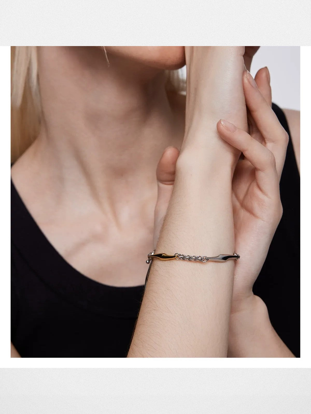 BLACKHEAD Two Tone Spliced Lightning Bracelet in Gold - On Female Model