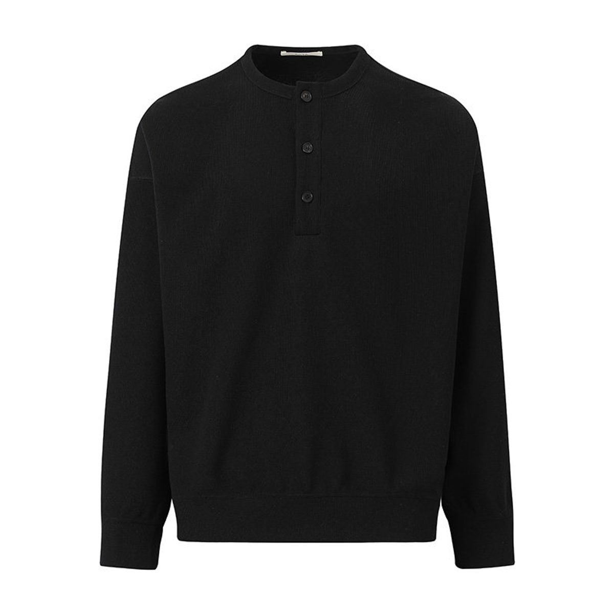 ROYA Wool Blend Melange Henley Sweatshirt in Black