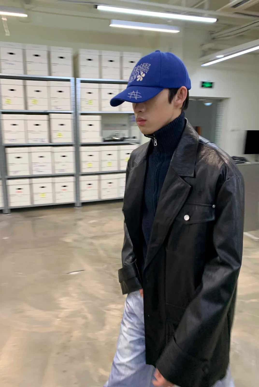 NeverSeez Thinsulate Padded Faux Leather Coat in Black - On Model