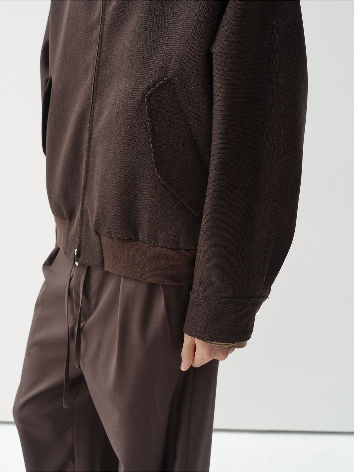 ROYA Melange Wool Blend Harrington in Brown - On Model