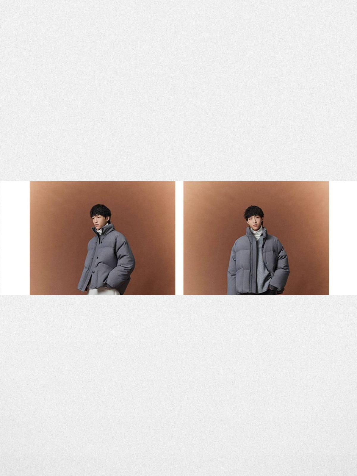 NANS Wool Touch High Neck Down Puffer in Gray - On Model