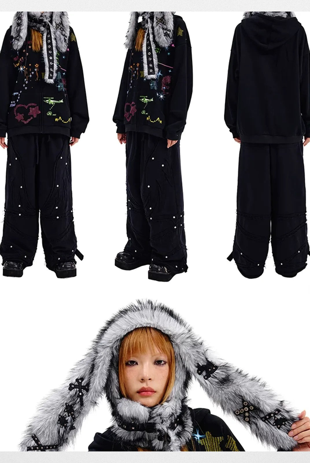 CFIERCE Grey Rabbit Faux Fur Balaclava in Gray - On Model