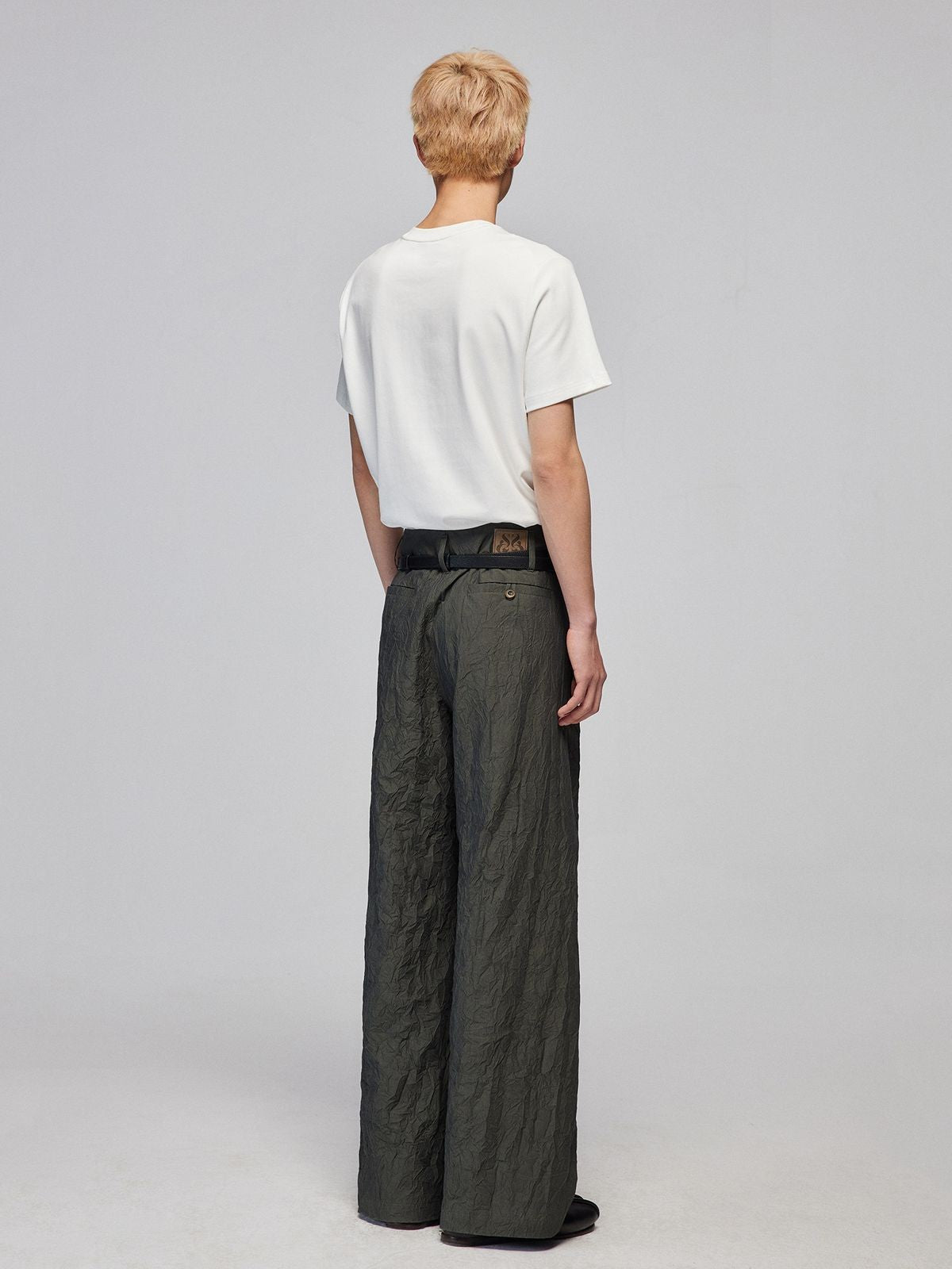 Simple Project Crinkled Straight Leg Trousers in Gray - On Male Model