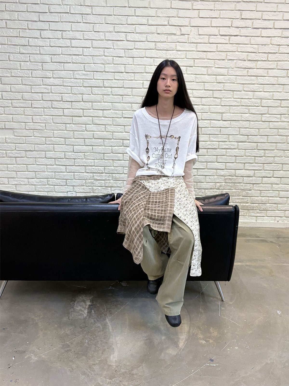 NeverSeez Spoon Frame Print T Shirt in White - On Model