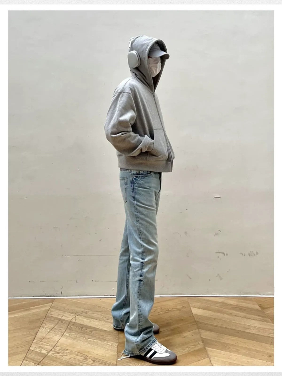 VLABMADE Ice Blue Distressed Micro Flare Jeans in Blue