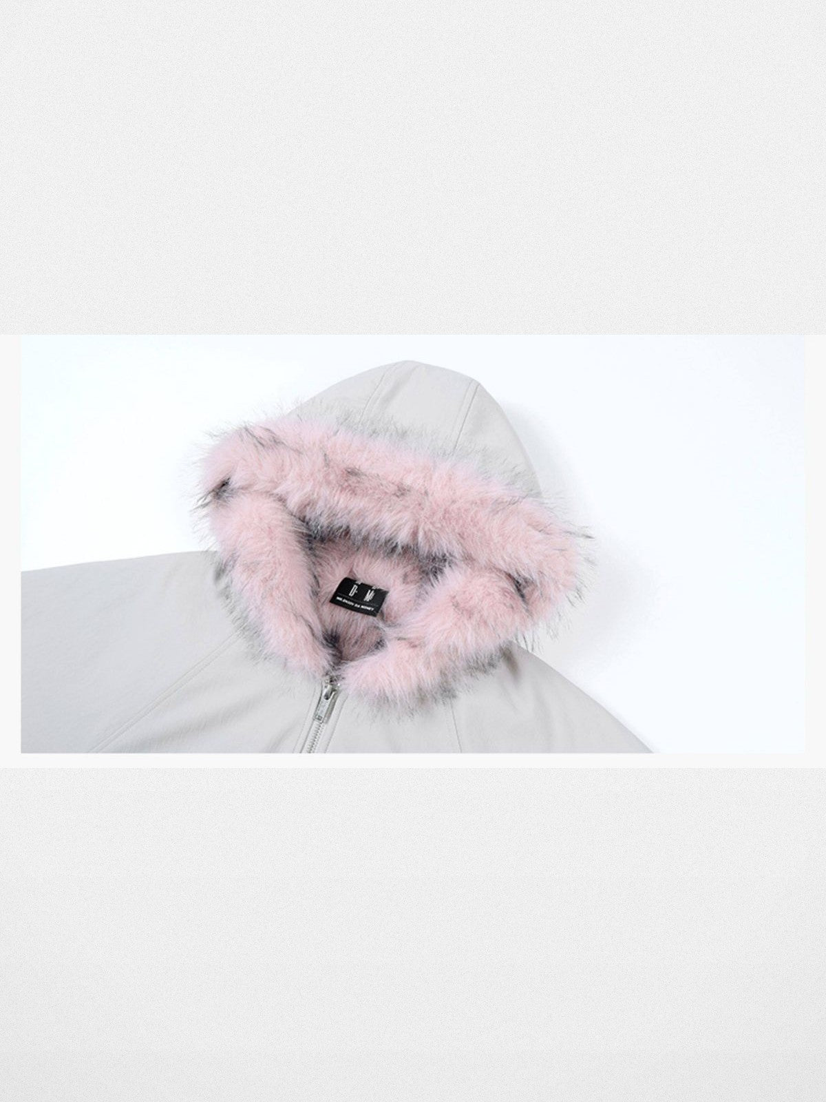 MEDM Faux Fur Trim Padded Jacket in Gray - Detail