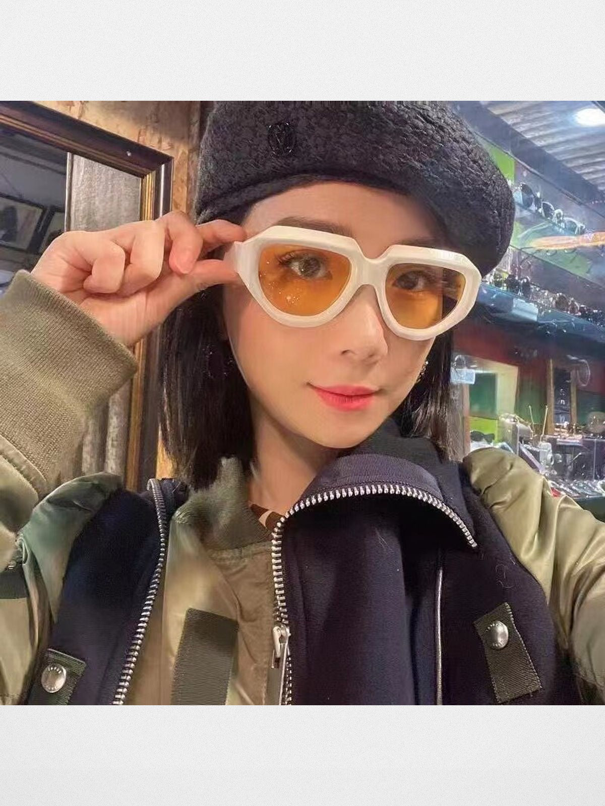 FUTURE UPDATE Geometric Acetate Sunglasses in White - On Female Model