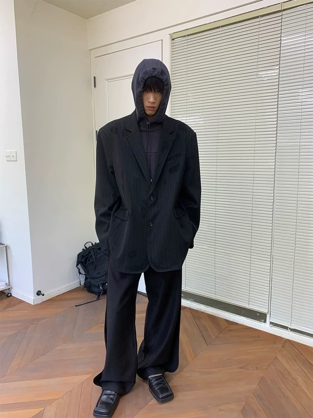 NeverSeez Hand Distressed Embroidered Blazer in Brown