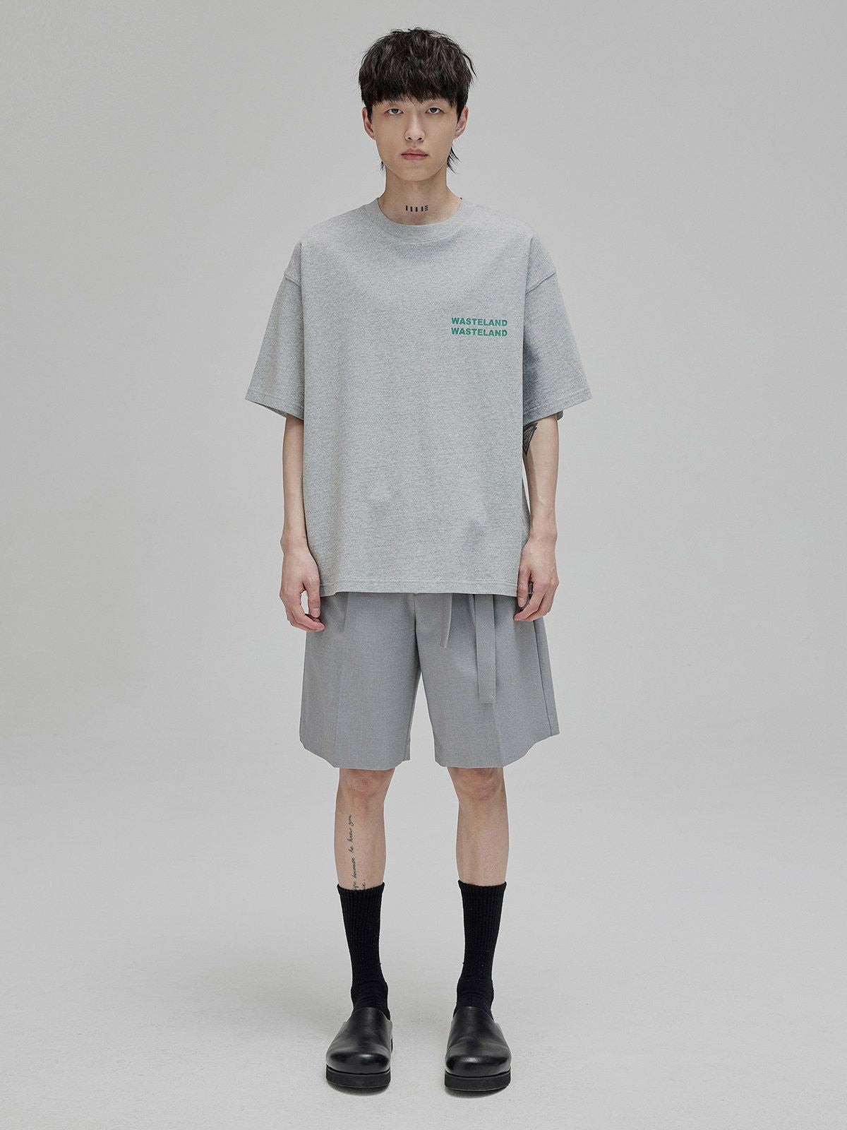 NANS Wilderness Parade Heavyweight T Shirt in Gray - On Model