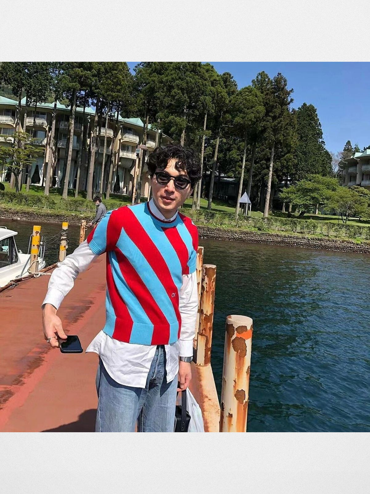 FUTURE UPDATE Round Acetate Sunglasses in Black - On Male Model