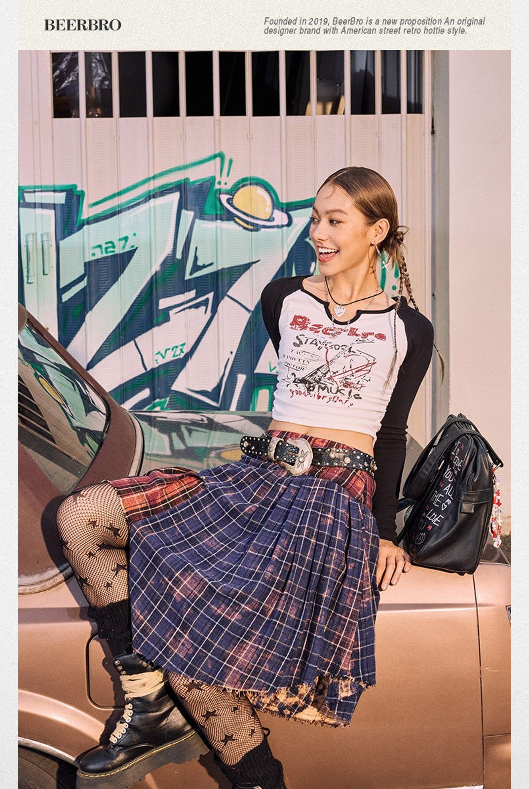 BeerBro Rock Graphic Raglan Tee in White - On Model