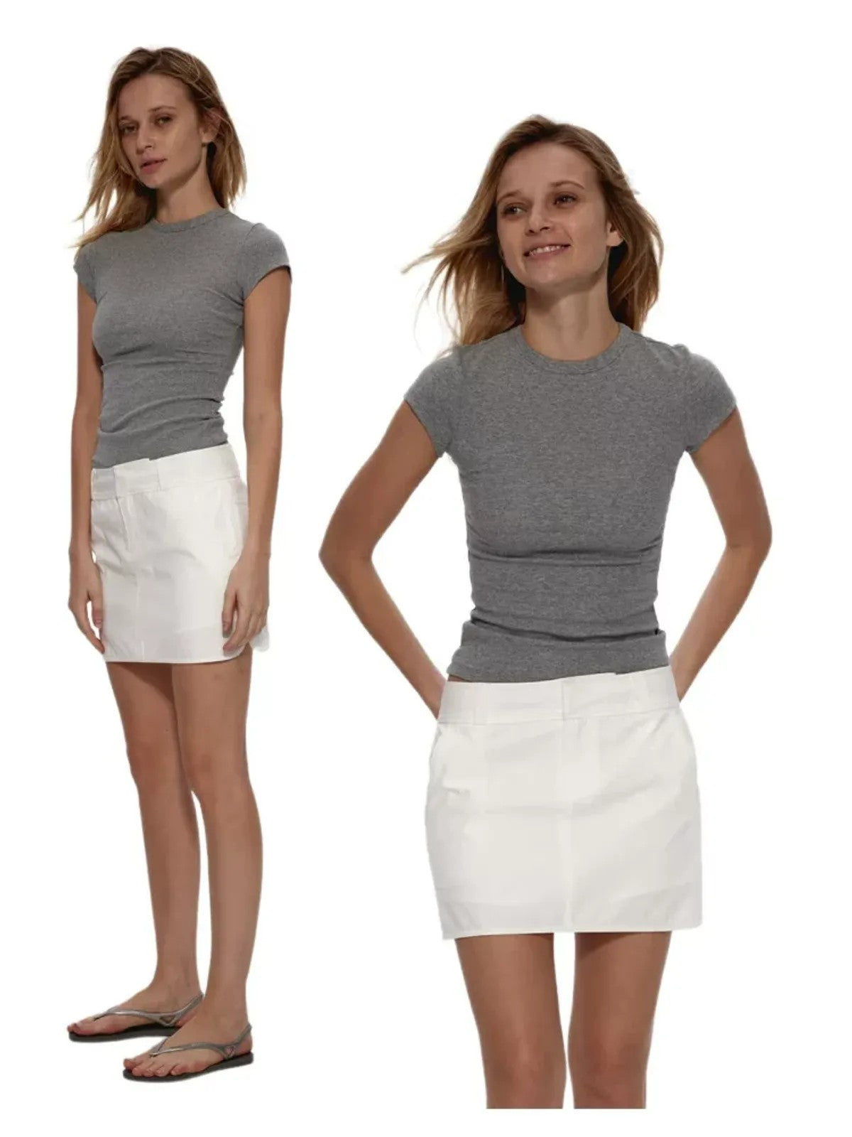 Alright Then Fitted Cap Sleeve T Shirt in Gray - On Model