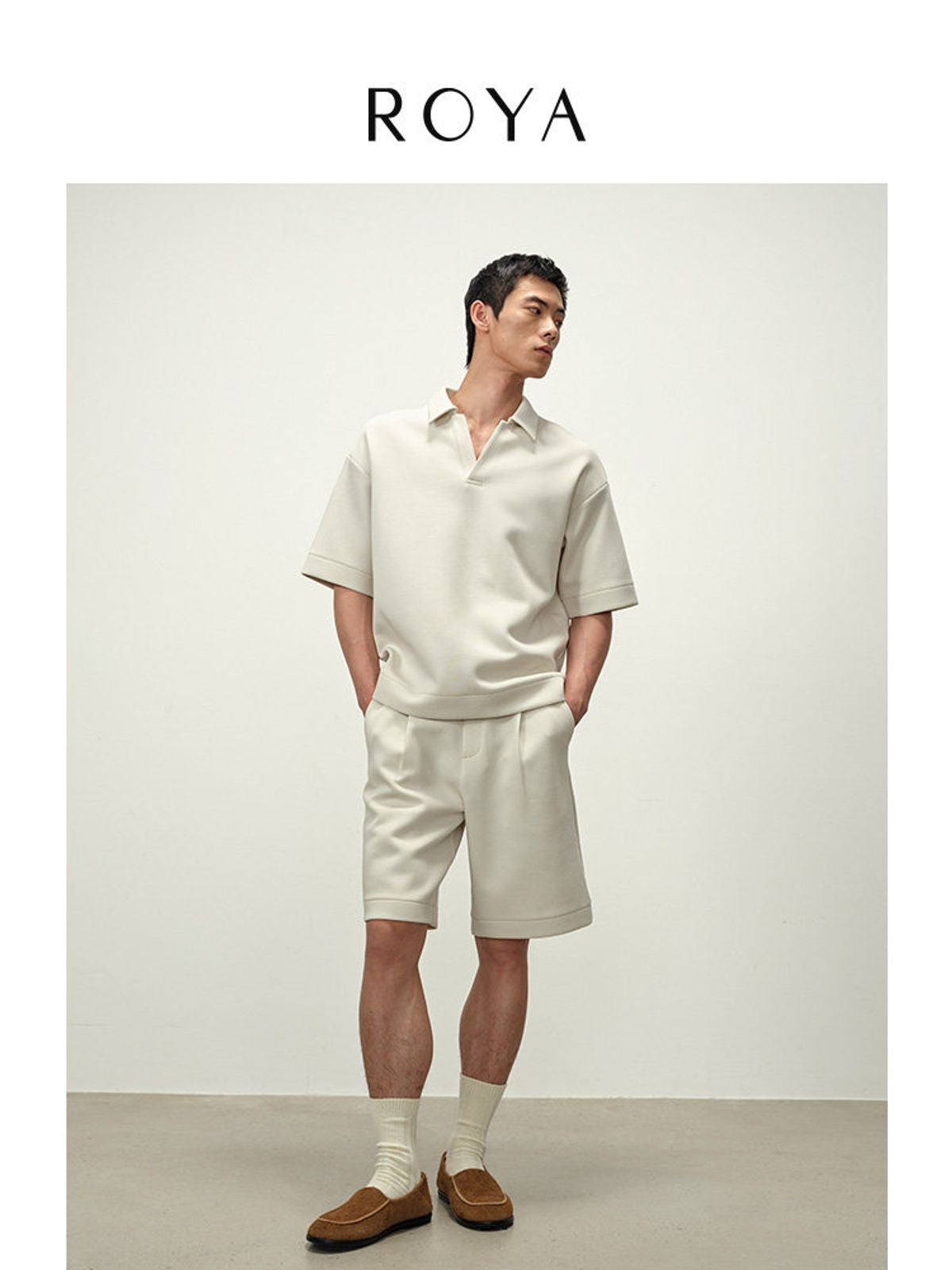 ROYA Structured Air Layer Polo in White - On Model