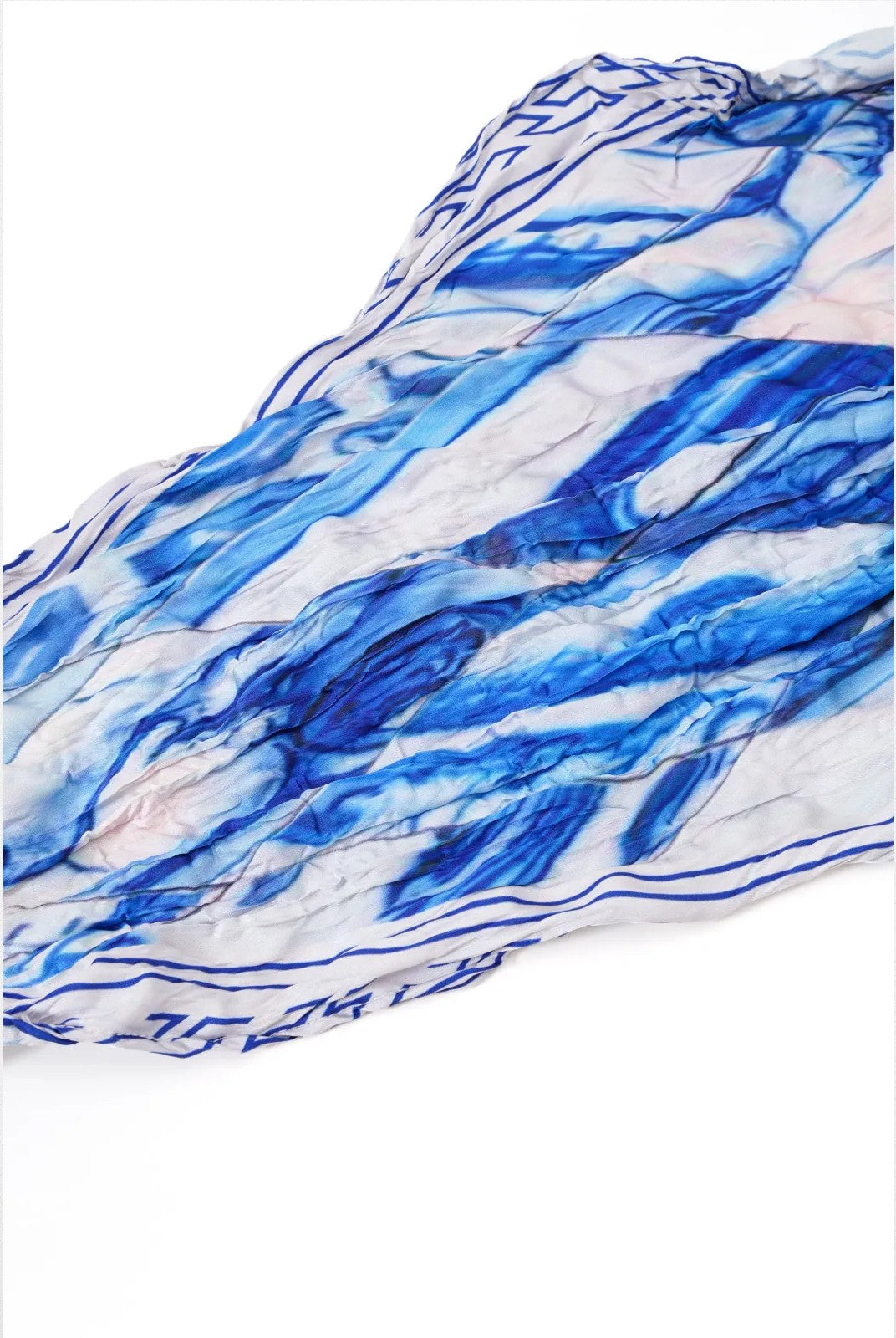 Retro 21 Irregular Pleated Vintage Print Scarf in Blue - Detail