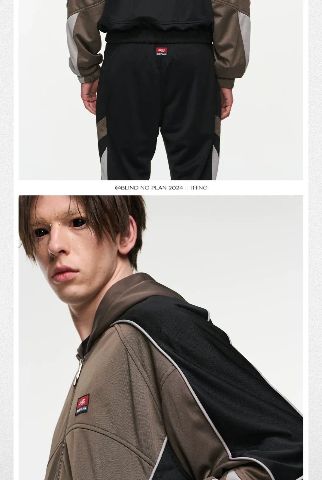 BLINDNOPLAN Retro Color Block Hooded Jacket in Brown