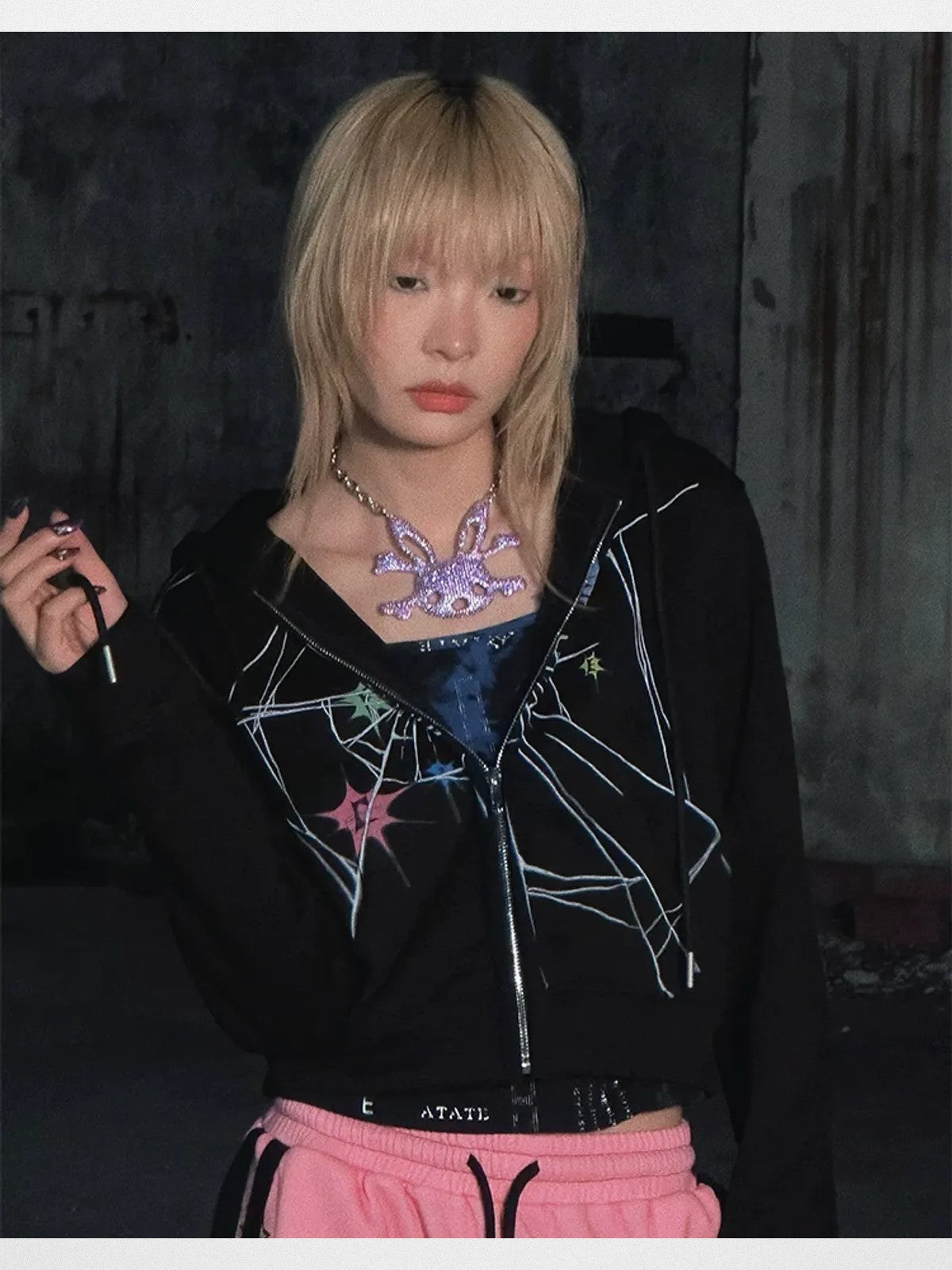 CFIERCE Rabbit Skull Necklace in Lavender - On Model